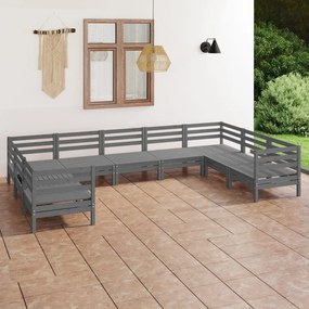 9 pcs conjunto lounge de jardim pinho maciço cinzento