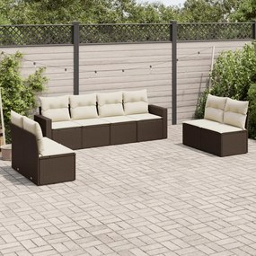 vidaXL 8 pcs conjunto sofás de jardim c/ almofadões vime PE castanho