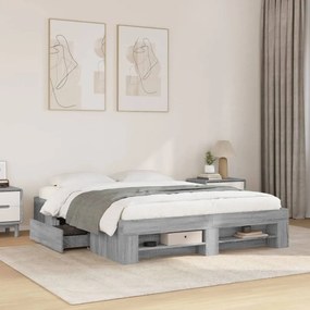 Estrutura de cama 150x200 cm derivados de madeira cinza sonoma