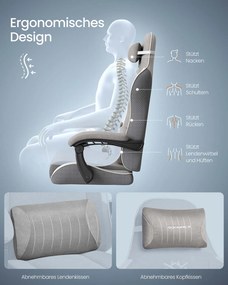 Cadeira ergonómica gaming/escritório com apoio para os pés e almofada de molas cinzenta