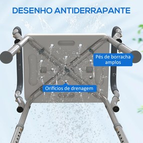 Banco de Duche com Altura Ajustável Banco de Duche de Alumínio Antiderrapante para Idosos e Descapacitados 52x45x57-69 cm Azul