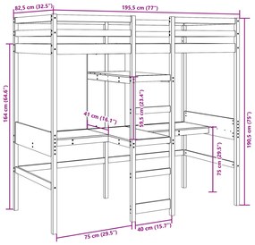 Cama alta sem colchão 75x190 cm pinho maciço castanho-mel