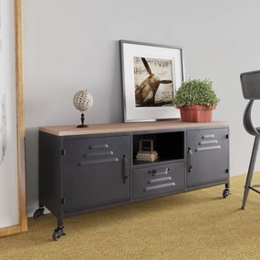 vidaXL Móvel de TV 110x30x43 cm ferro/madeira de abeto maciça preto