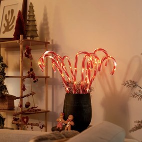 Conjunto de 5 luzes de estaca de Natal vermelhas com bengala doce branca incluindo LED com temporizador IP44 - Melchior