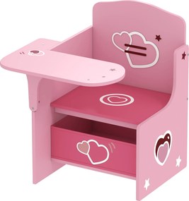 AIYAPLAY Conjunto Mesa e Cadeira Infantil 3-5 Anos em MDF com Corações, Compartimento Integrado, Rosa | Aosom Portugal
