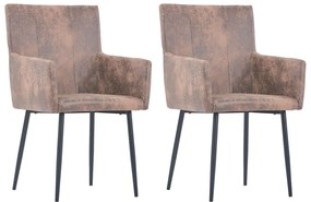 vidaXL Cadeiras de jantar c/ braços 2 pcs camurça artificial castanho