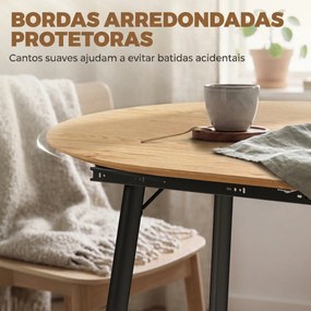 Mesa de Jantar Extensível Oval para 4-6 Pessoas (CADEIRAS NÃO INCLUIDAS) com Pés de Ferro e Bordos Arredondados, cor Carvalho