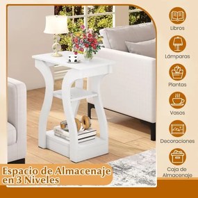 Conjunto de 2 mesas auxiliares 50 x 30 x 60,5 cm com estação de carregamento de 3 níveis com prateleiras abertas Brancas