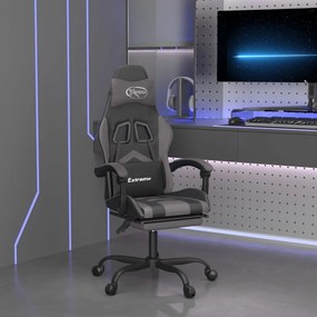 vidaXL Cadeira gaming giratória c/ apoio pés couro artif. preto/cinza
