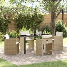 vidaXL Conjunto de Jantar de Jardim de 5 Peças com Almofadas Bege Rattan PE