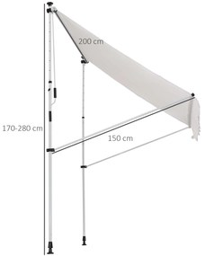 Toldo Manual Retrátil 200x150 cm com Manivela de Alumínio Ângulo Ajustável Proteção Solar para Varanda Jardim Pátio Branco