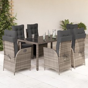 vidaXL 7 pcs conjunto de jantar p/ jardim c/ almofadões vime PE cinza