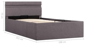 Cama hidráuli. arrumação LED 100x200cm tecido cinza-acastanhado