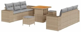 Conjunto de Sofá de Jardim vidaXL de 9 Peças com Almofadas Bege Rattan