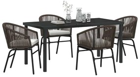 Conjunto de Jantar de Jardim com 5 Peças e Almofadas em Rattan de Poli