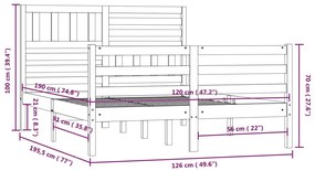 Estrutura de cama pequena casal 120x190 cm pinho maciço