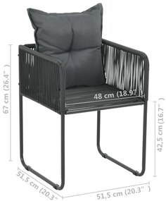 Cadeiras de exterior 4 pcs c/ almofadões vime PE preto