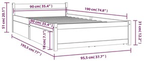 Estrutura de cama c/ gavetas 90x190 cm Single