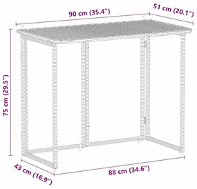 Mesa de jardim dobrável 90x51x75 cm vime PE preto