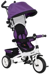 Triciclo Evolutivo para Bebés de +12 Meses 2 em 1 com Toldo Dobrável Guiador Cinto de Segurança e Cesto 95x50x106 cm Roxo