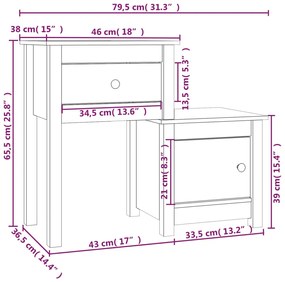 Mesa de cabeceira 79,5x38x65,5 cm madeira pinho maciça preto
