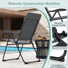 Conjunto de 2 cadeiras de jardim com encosto ajustável em 7 posições, cadeiras dobráveis para varanda, cor cinza.