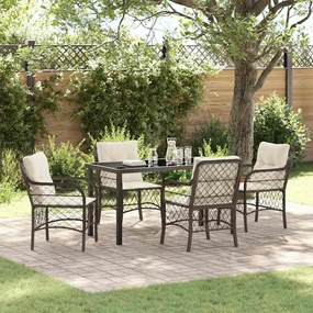 vidaXL Conjunto de Jantar de Jardim com 5 Peças e Almofadas Marrons em Rattan Sintético