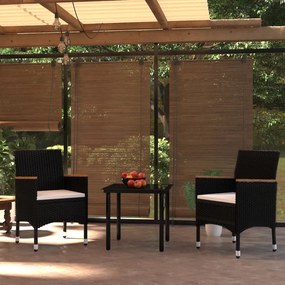 3 pcs conjunto de jantar para jardim com almofadões preto
