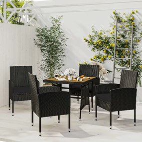 vidaXL 5 pcs Conjunto de jantar p/ exterior vime PE preto