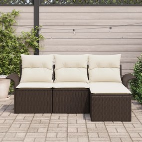 Conjunto de Sofá de Jardim com Almofadas Castanho Polirattan