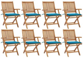 vidaXL Cadeiras de jardim dobráveis c/ almofadões 8 pcs teca maciça
