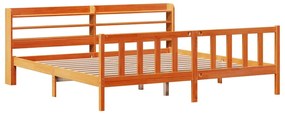Estrutura cama c/ cabeceira 200x200cm pinho maciço castanho-mel