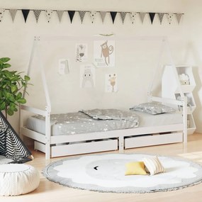 vidaXL Estrutura cama infantil c/ gavetas 90x200cm pinho maciço branco