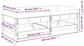 Apoios de pés p/ jardim c/ almofadões 2 pcs pinho maciço cinza