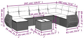 8 pcs conjunto sofás de jardim com almofadões vime PE preto