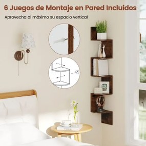 Estante de canto 20 x 20 x 126 cm de 5 níveis Organizador de armazenamento montado na parede para sala, quarto e cozinha Castanho