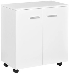 HOMCOM Armário de Armazenamento Moderno Móvel para Armazenamento com Rodas Armário e Prateleiras 60x35x65cm Branco