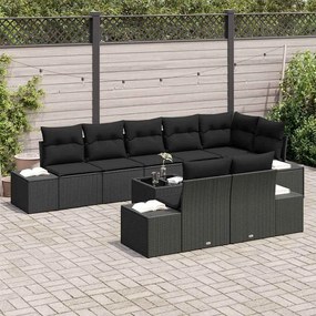 Conjunto de Sofás para Jardim de 9 Peças com Almofadas Bege em Rattan