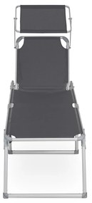 Espreguiçadeira jardim grande XXL 65 x 200 x 48 cm carga até 150 kg com pala de sol Cinzento