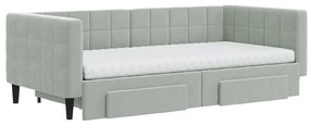 Sofá-cama c/ gavetão e gavetas 90x190 cm veludo cinzento-claro
