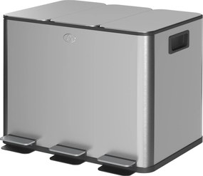 Caixote do lixo de cozinha, caixote do lixo para reciclagem, 3 compartimentos de 20 L, baldes interiores removíveis, 61,9 x 36,6 x 56,7 cm, prateado