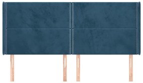 Cabeceira cama c/ abas veludo 183x16x118/128 cm azul-escuro