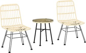 Conjunto de bistrô de jardim de 3 peças: 2 cadeiras + mesa de centro redonda em vidro temperado, 2 almofadas com fecho de correr e capa removível em p