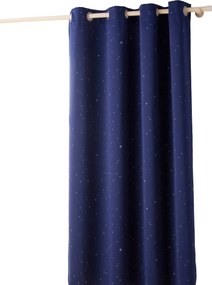 Cortinado opaco, com ilhós, às estrelas azul escuro estampado