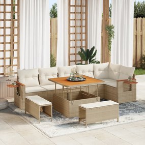 Conjunto de Sofá de Jardim com Almofadas VidaXL 9 Peças Bege de Vime e Acácia