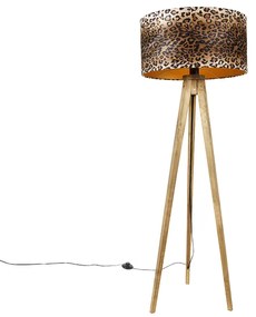 Tripé rústico madeira vintage abajur leopardo 50cm - TRIPOD Classic Clássico / Antigo