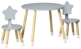 HOMCOM Conjunto de Mesa e 2 Cadeiras de Madeira para Crianças com Mesa Redonda Ø59x50cm e Cadeiras Ø28x51 Mobiliário Infantil para Sala de Jogos Quarto Cinza e Madeira