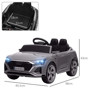 Carro Elétrico para Crianças Carro Audi Q8 Etron Sportback Infantil 12V Faróis Buzina e Música 98x49,5x43 cm Cinza