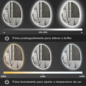 Espelho de Casa de Banho LED 3 Cores de Luz Brilho Regulável Função Anti Embaciamento Função Memória IP44 80x60 cm Prata