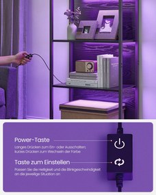 Estante com 6 níveis com luzes LED 30,3 x 60 x 178,6 cm Preta